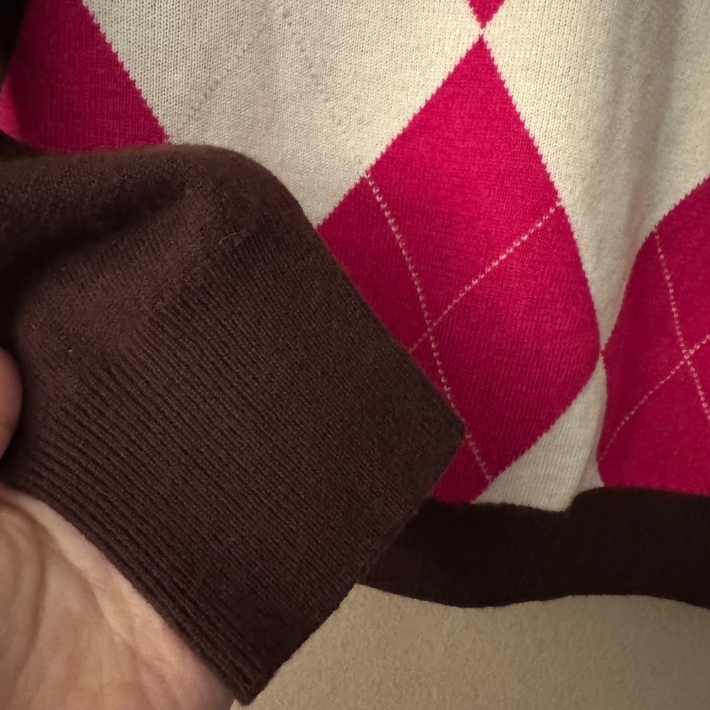 Vintage J.Crew Wool Cashmere Blend Argyle V-Neck Sweater Size M - Picture 4 of 7